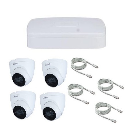 Dahua IP video surveillance POE 4 Megapixel 4 domes RJ45 cable 20m